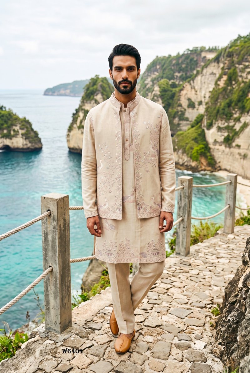 Outluk Wedding Vol 64 Linen Embroidery Mens Indo Western